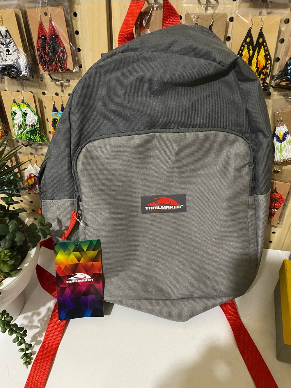 TrailMakers Gray and Dark Gray Backpack with Red Accents